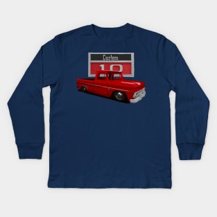 1966 Slammed Red Chevy C10 Truck Kids Long Sleeve T-Shirt